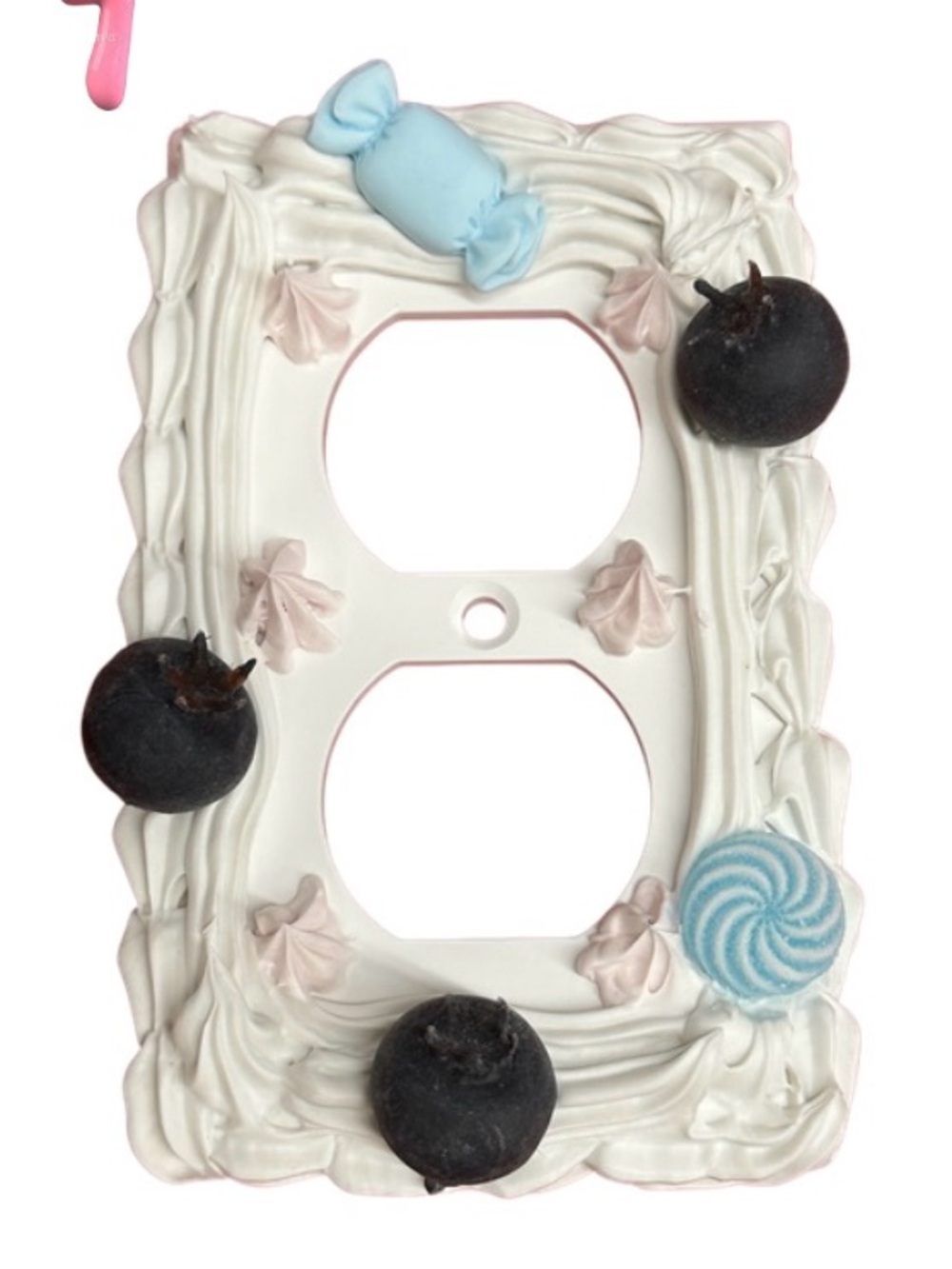 Decorative White & Blue Candy Outlet Cover Plate - Picture 1 of 1